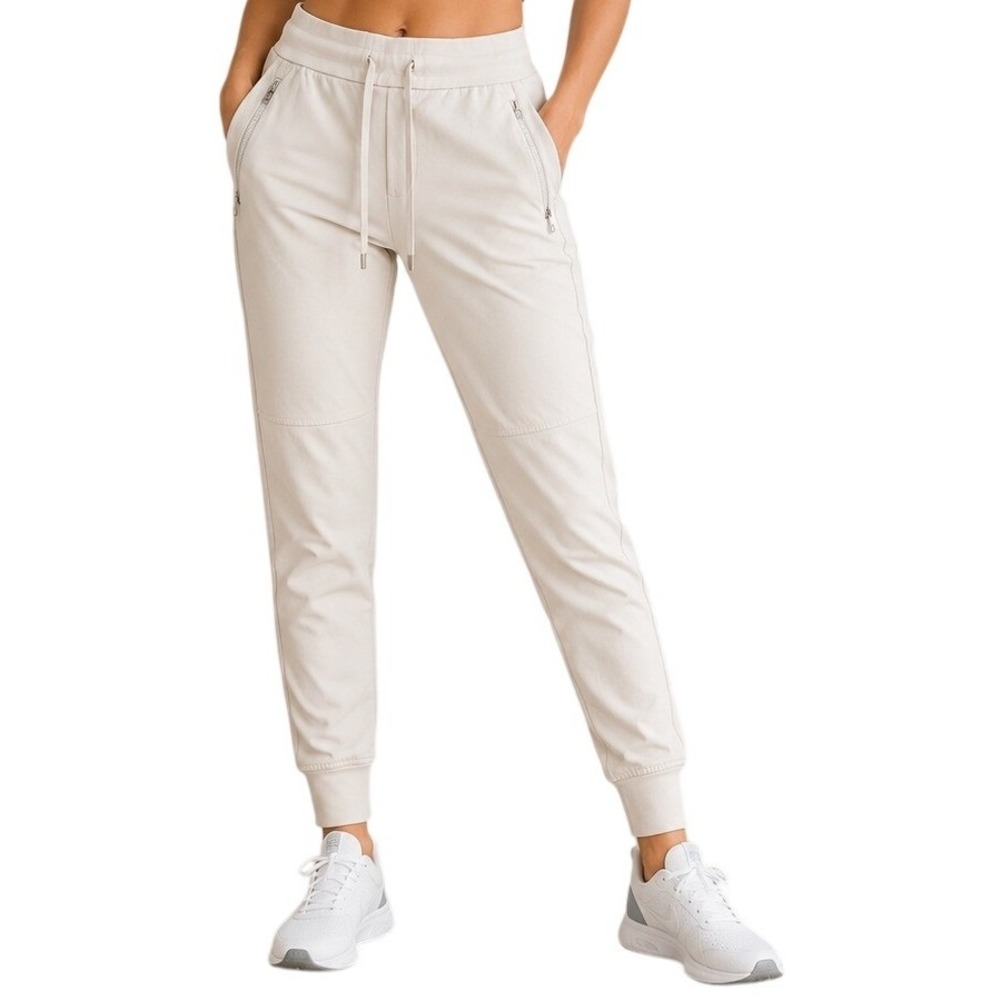 Athleta Beige Drawstring Zip Pocket Activewear Tapered Jogger Pants Women's 6